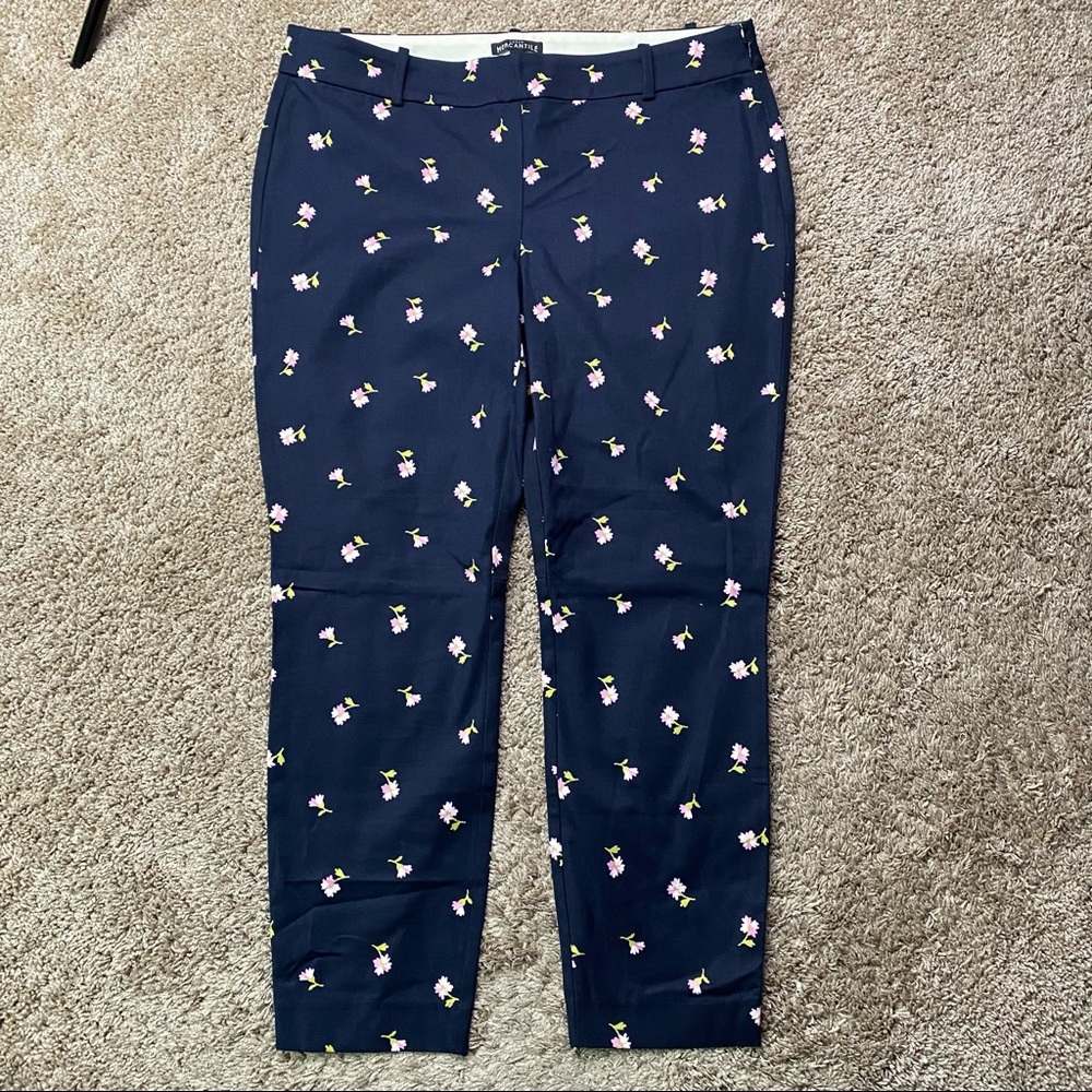 J.Crew Printed Winnie Pants Side-Zip Navy Blue Floral 12